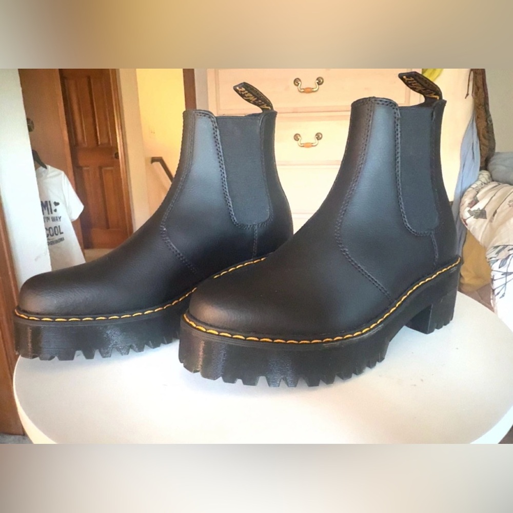 Dr. Martens Black Ankle Boots with Yellow Stitching